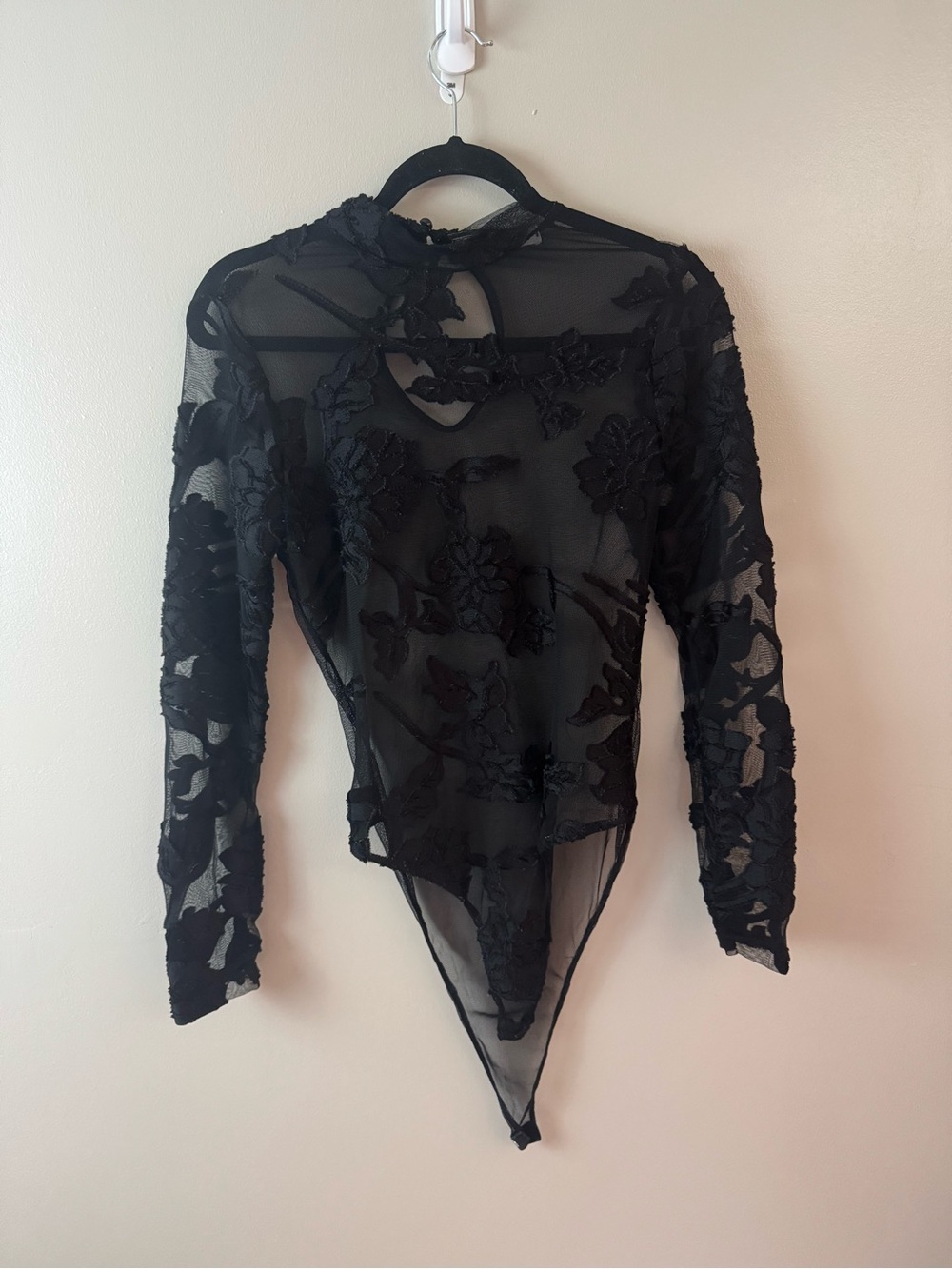 A3 Design Black Lace Floral Sheer Bodysuit Medium Elegant Coquette Layering